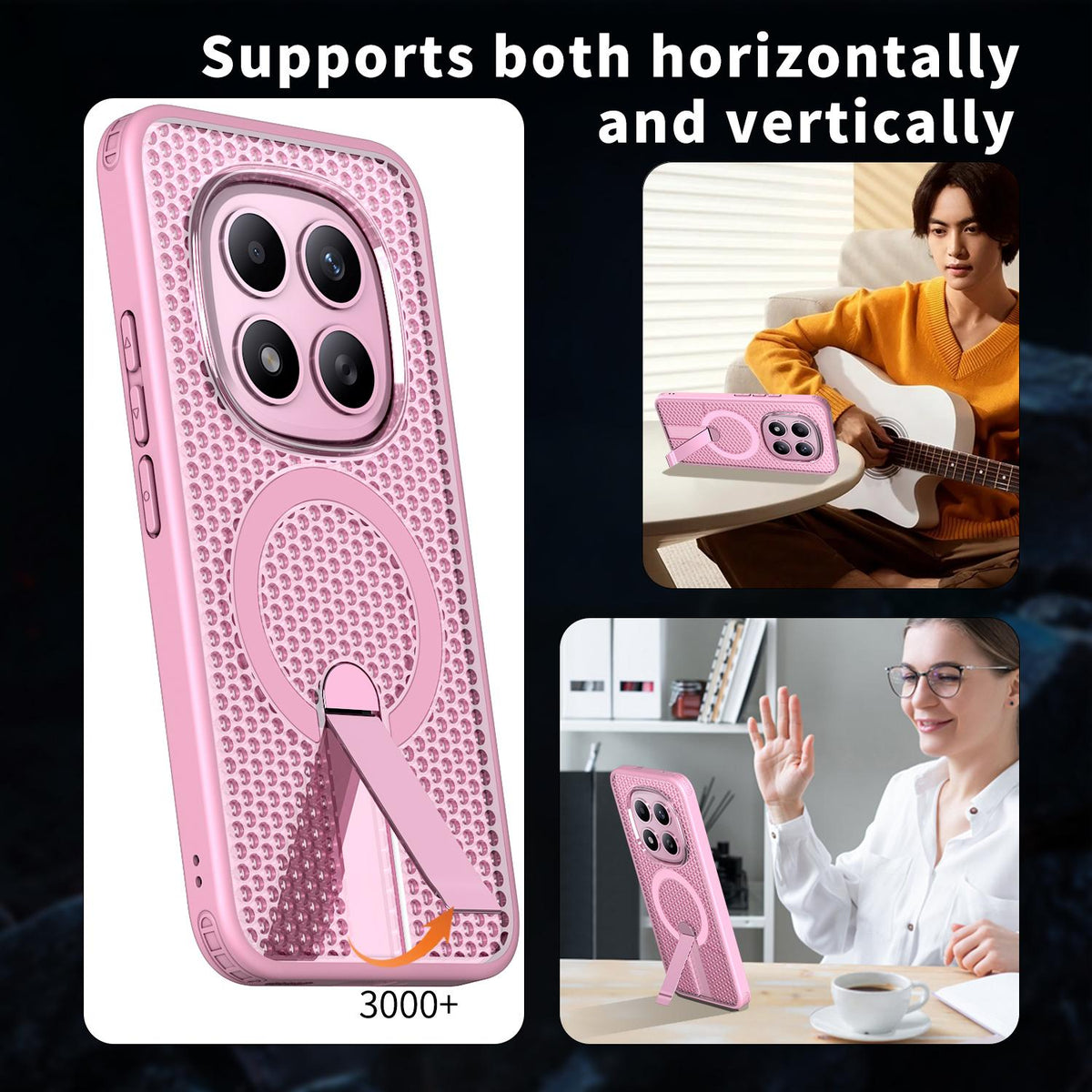 For Redmi Note 15+ 5G Global 163.3mm Kalebol Honeycomb Cooling MagSafe Holder Phone Case - Cherry Blossom Pink - SYA003207902E