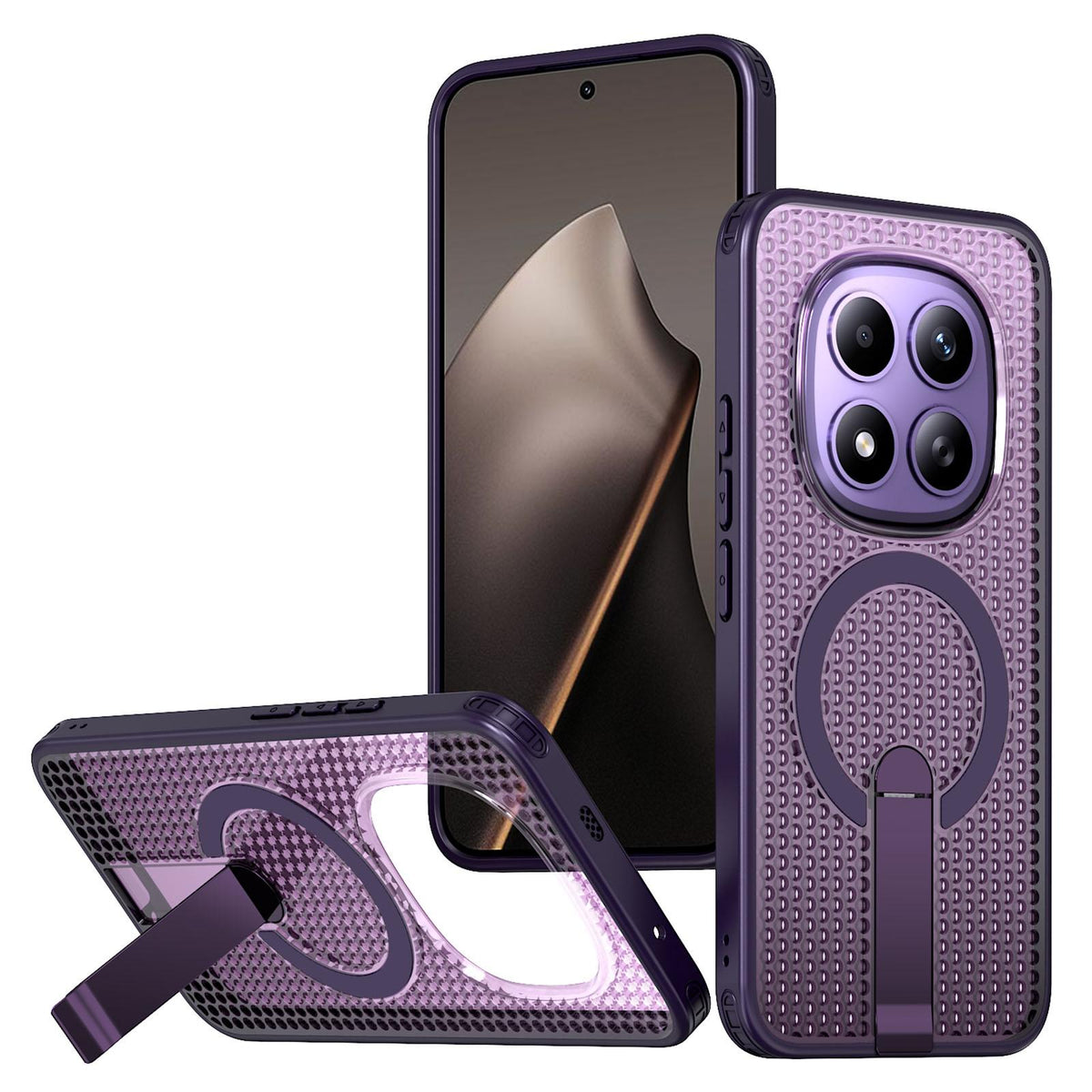 For Redmi Note 15+ 5G Global 163.3mm Kalebol Honeycomb Cooling MagSafe Holder Phone Case - Purple - SYA003207902F