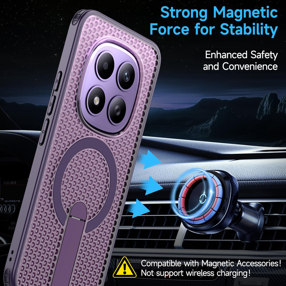 For Redmi Note 15+ 5G Global 163.3mm Kalebol Honeycomb Cooling MagSafe Holder Phone Case - Purple - SYA003207902F