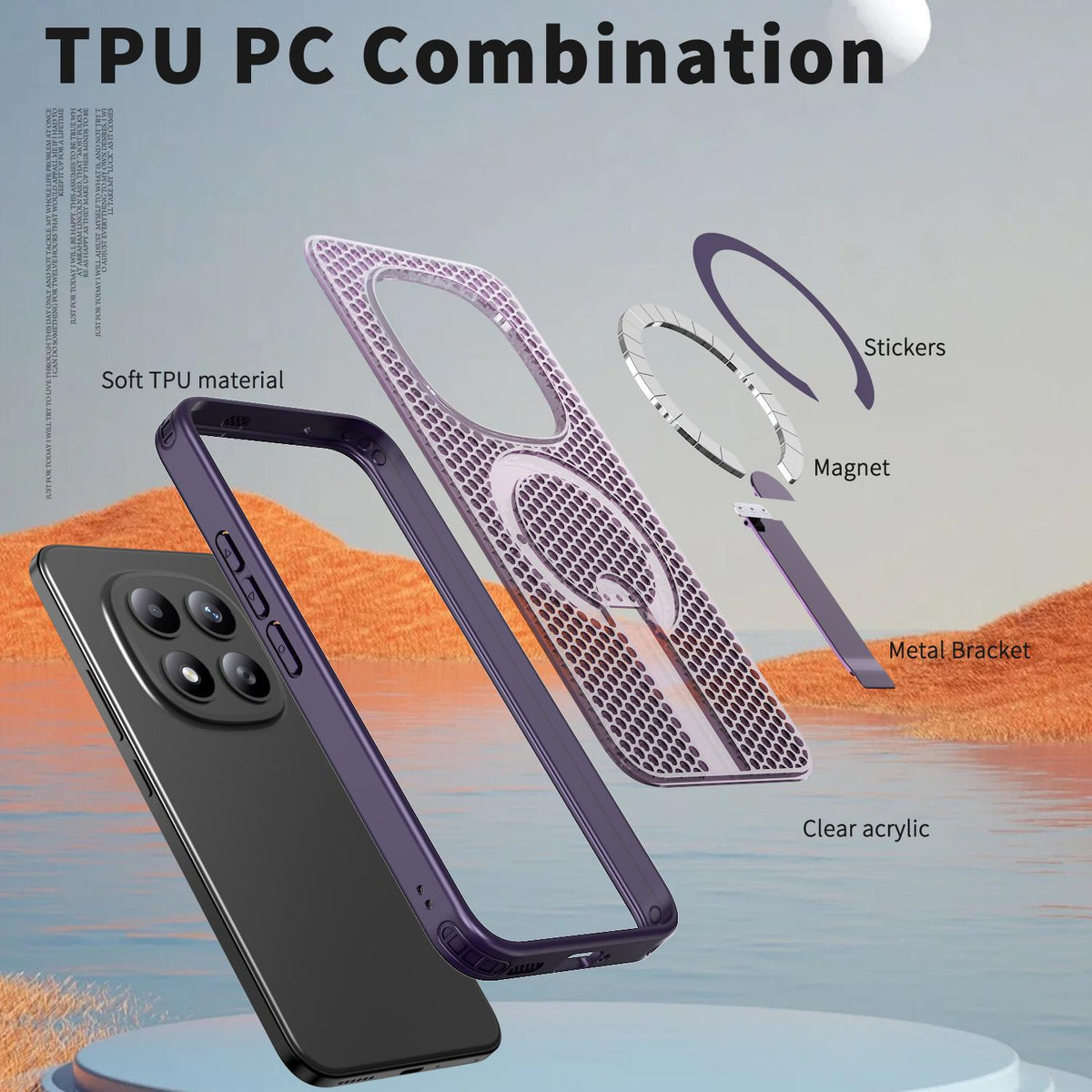 For Redmi Note 15+ 5G Global 163.3mm Kalebol Honeycomb Cooling MagSafe Holder Phone Case - Purple - SYA003207902F