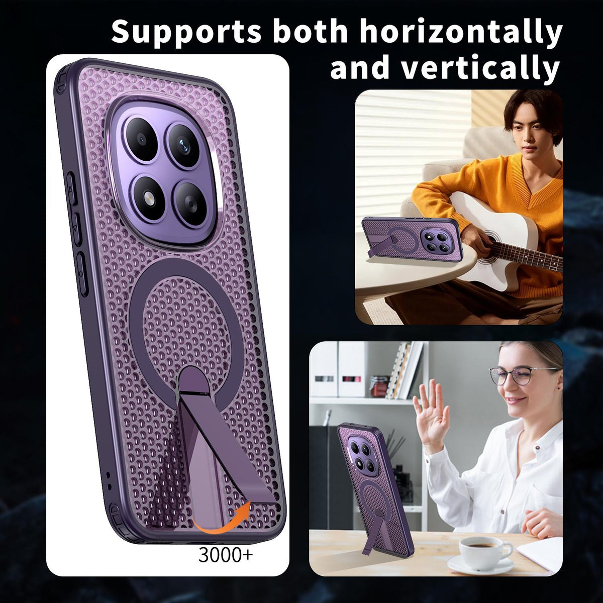 For Redmi Note 15+ 5G Global 163.3mm Kalebol Honeycomb Cooling MagSafe Holder Phone Case - Purple - SYA003207902F