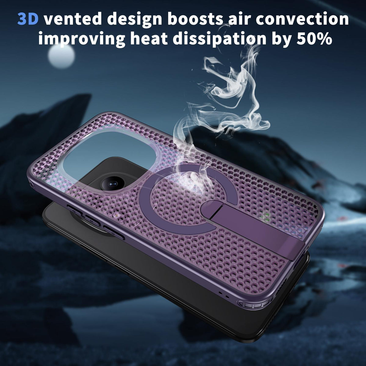 For Redmi Note 15+ 5G Global 163.3mm Kalebol Honeycomb Cooling MagSafe Holder Phone Case - Purple - SYA003207902F