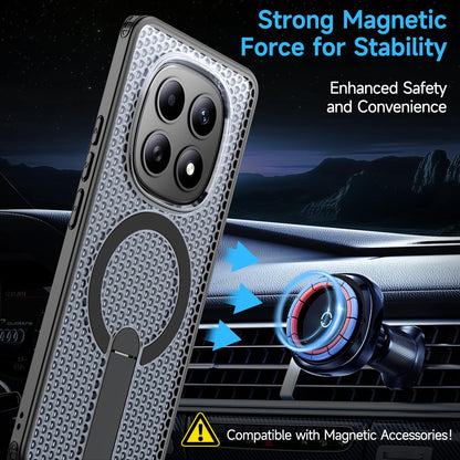 For Redmi Note 15 Pro 4G Global 163.2mm Kalebol Honeycomb Cooling MagSafe Holder Phone Case - Black - SYA003207904A