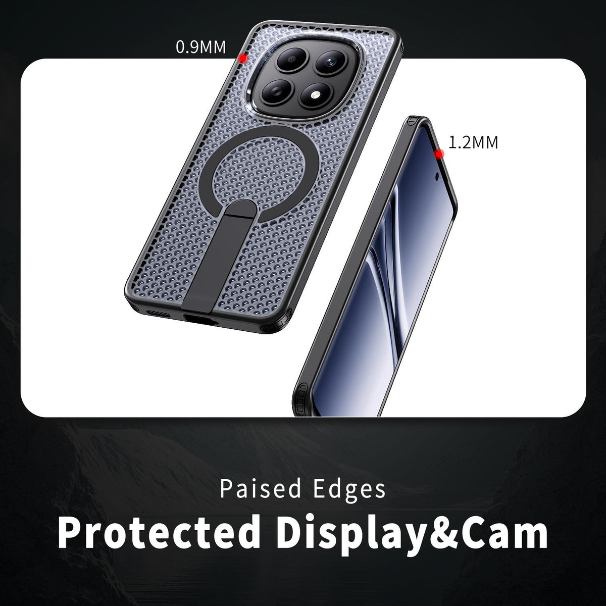 For Redmi Note 15 Pro 4G Global 163.2mm Kalebol Honeycomb Cooling MagSafe Holder Phone Case - Black - SYA003207904A