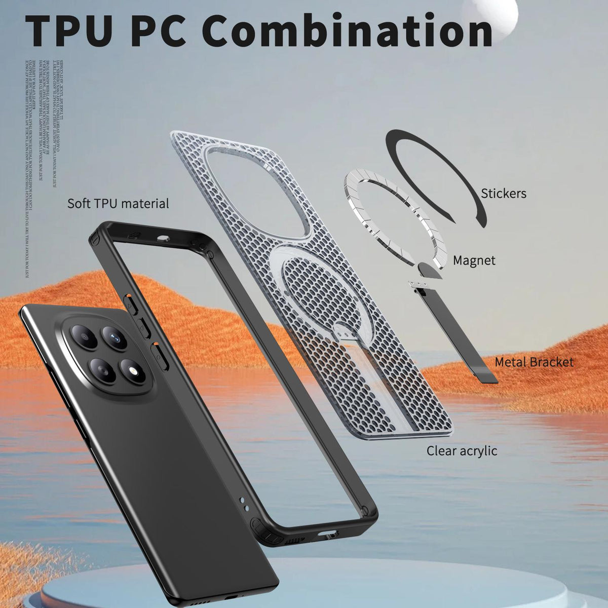 For Redmi Note 15 Pro 4G Global 163.2mm Kalebol Honeycomb Cooling MagSafe Holder Phone Case - Black - SYA003207904A