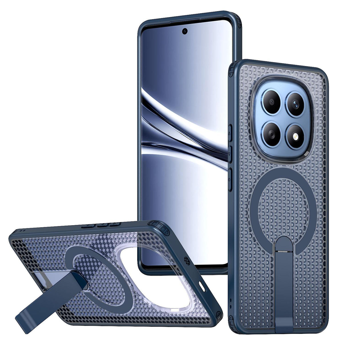 For Redmi Note 15 Pro 4G Global 163.2mm Kalebol Honeycomb Cooling MagSafe Holder Phone Case - Blue - SYA003207904B