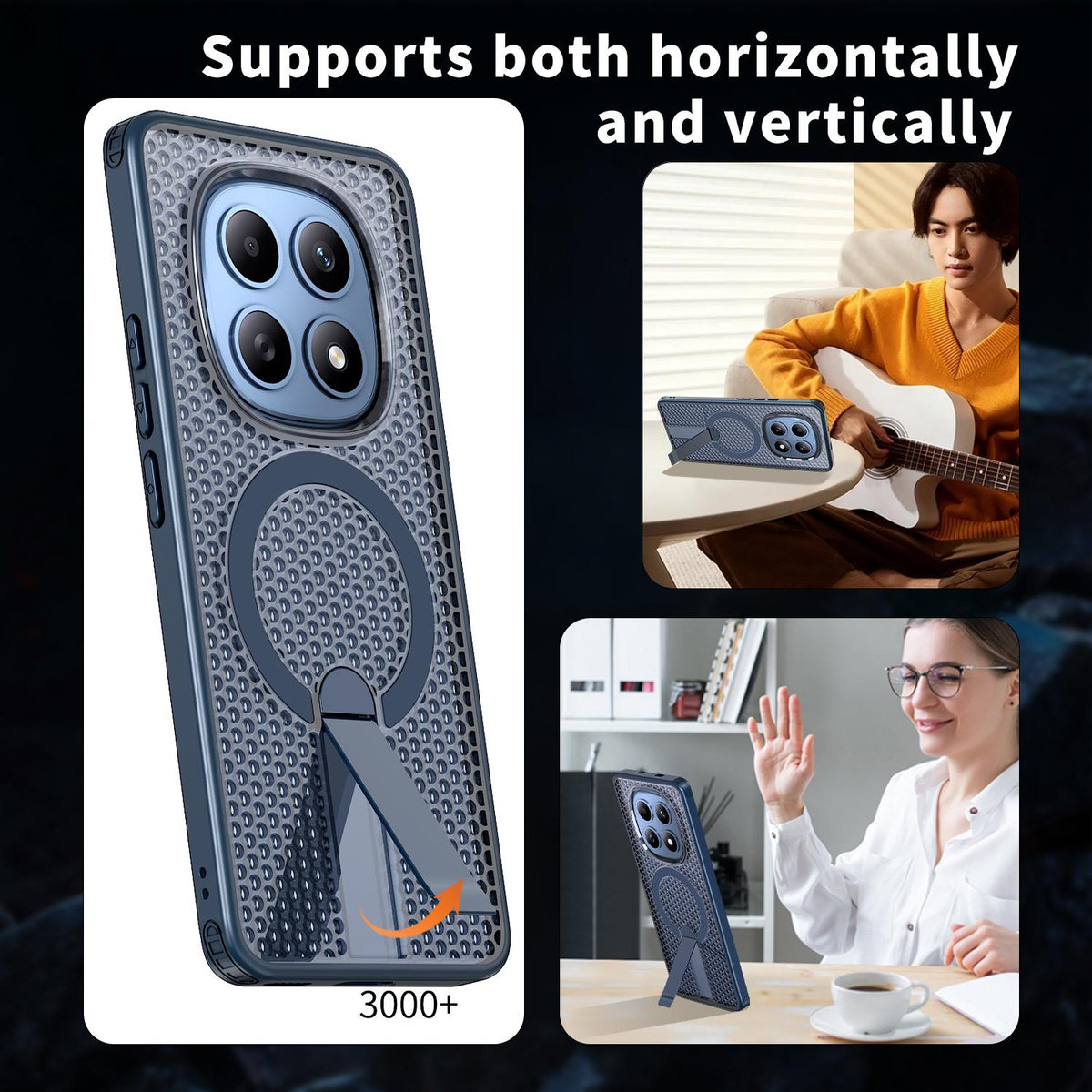 For Redmi Note 15 Pro 4G Global 163.2mm Kalebol Honeycomb Cooling MagSafe Holder Phone Case - Blue - SYA003207904B
