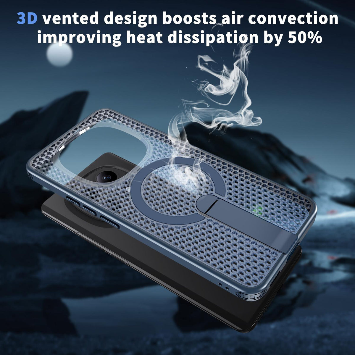 For Redmi Note 15 Pro 4G Global 163.2mm Kalebol Honeycomb Cooling MagSafe Holder Phone Case - Blue - SYA003207904B