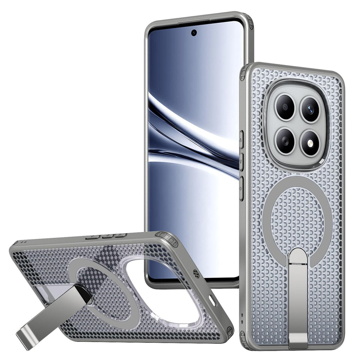 For Redmi Note 15 Pro 4G Global 163.2mm Kalebol Honeycomb Cooling MagSafe Holder Phone Case - Titanium Grey - SYA003207904C