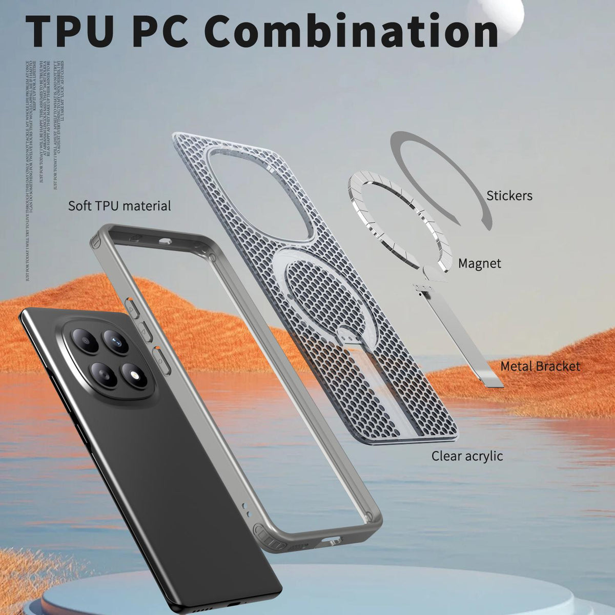 For Redmi Note 15 Pro 4G Global 163.2mm Kalebol Honeycomb Cooling MagSafe Holder Phone Case - Titanium Grey - SYA003207904C