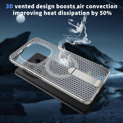 For Redmi Note 15 Pro 4G Global 163.2mm Kalebol Honeycomb Cooling MagSafe Holder Phone Case - Titanium Grey - SYA003207904C