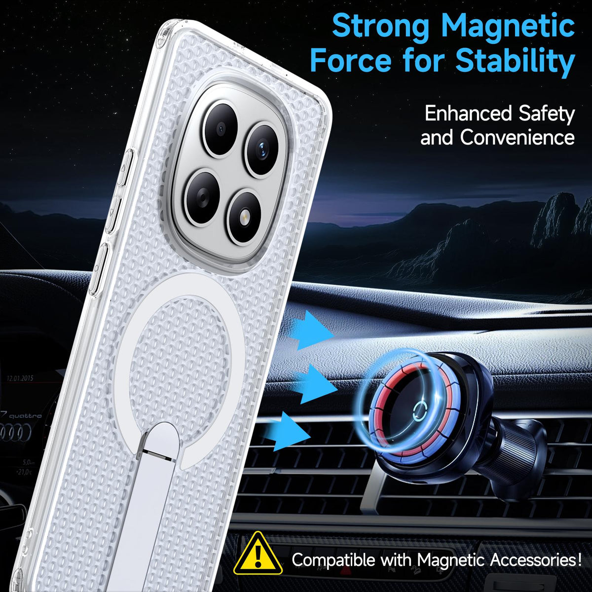 For Redmi Note 15 Pro 4G Global 163.2mm Kalebol Honeycomb Cooling MagSafe Holder Phone Case - Matte Transparent - SYA003207904D
