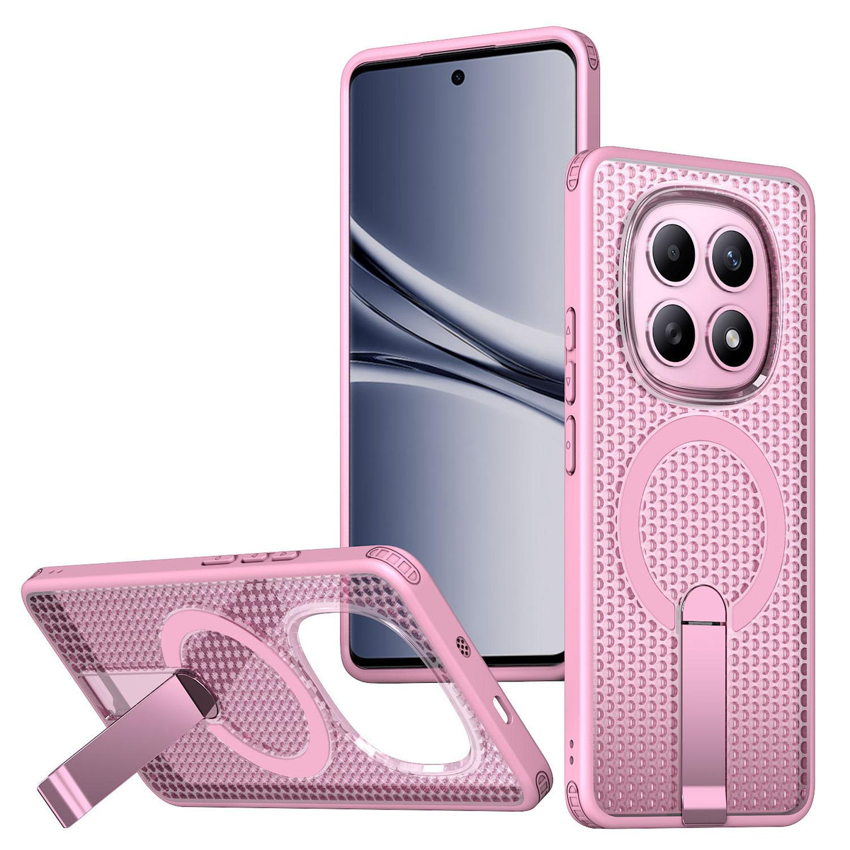 For Redmi Note 15 Pro 4G Global 163.2mm Kalebol Honeycomb Cooling MagSafe Holder Phone Case - Cherry Blossom Pink - SYA003207904E
