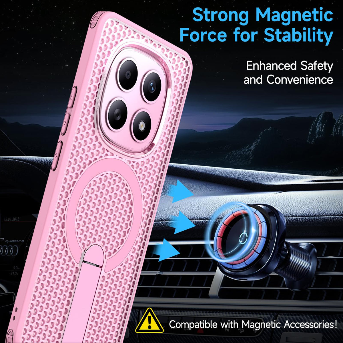 For Redmi Note 15 Pro 4G Global 163.2mm Kalebol Honeycomb Cooling MagSafe Holder Phone Case - Cherry Blossom Pink - SYA003207904E