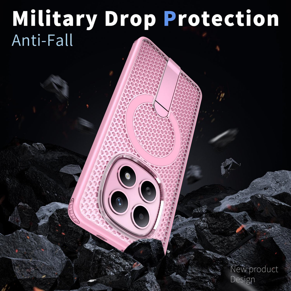 For Redmi Note 15 Pro 4G Global 163.2mm Kalebol Honeycomb Cooling MagSafe Holder Phone Case - Cherry Blossom Pink - SYA003207904E