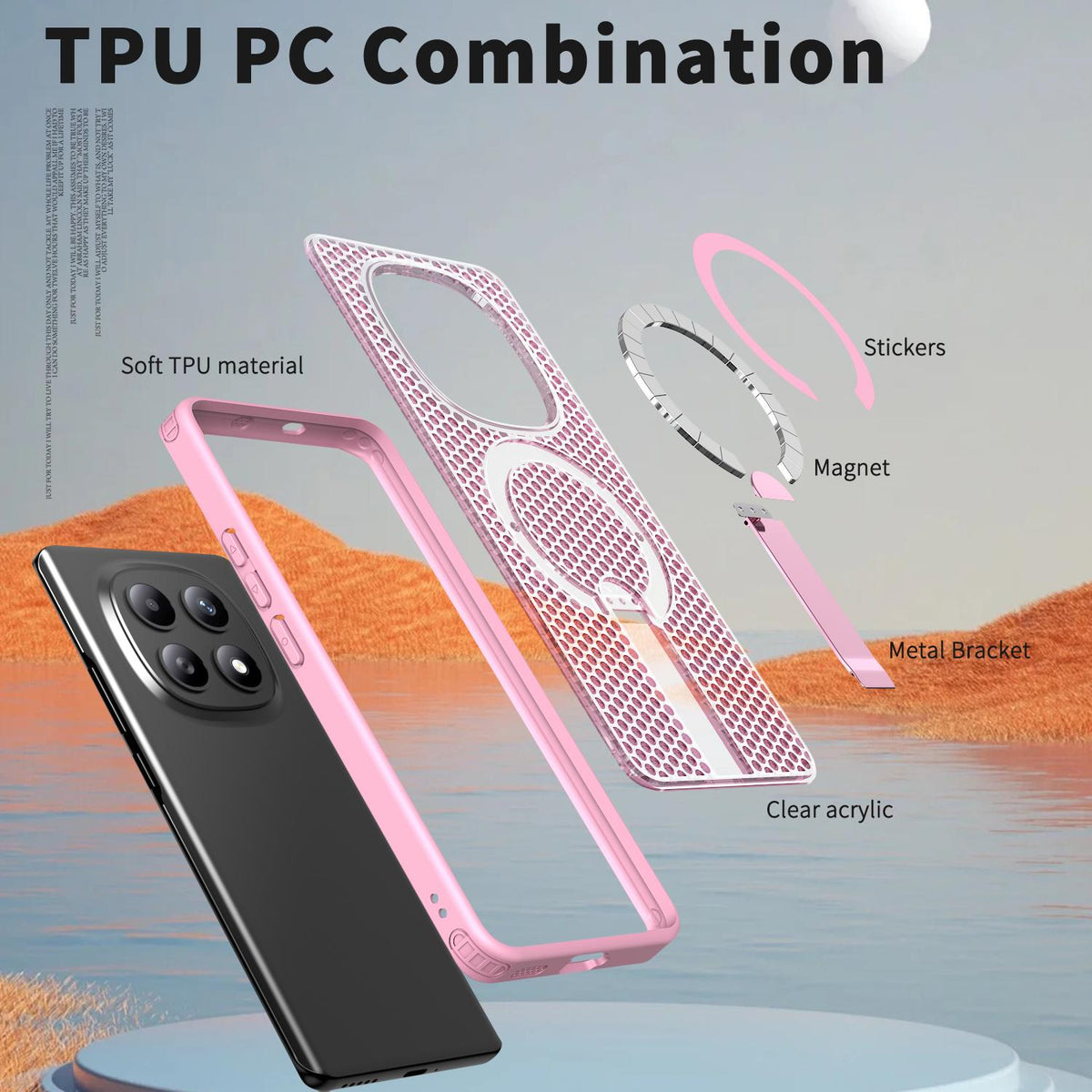 For Redmi Note 15 Pro 4G Global 163.2mm Kalebol Honeycomb Cooling MagSafe Holder Phone Case - Cherry Blossom Pink - SYA003207904E