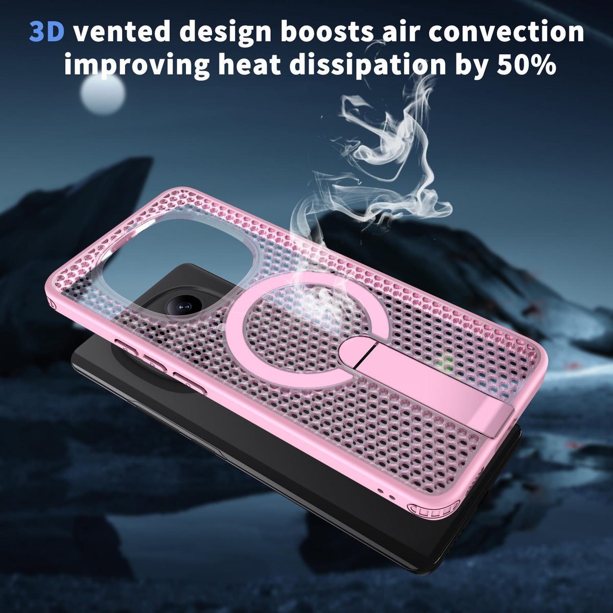 For Redmi Note 15 Pro 4G Global 163.2mm Kalebol Honeycomb Cooling MagSafe Holder Phone Case - Cherry Blossom Pink - SYA003207904E