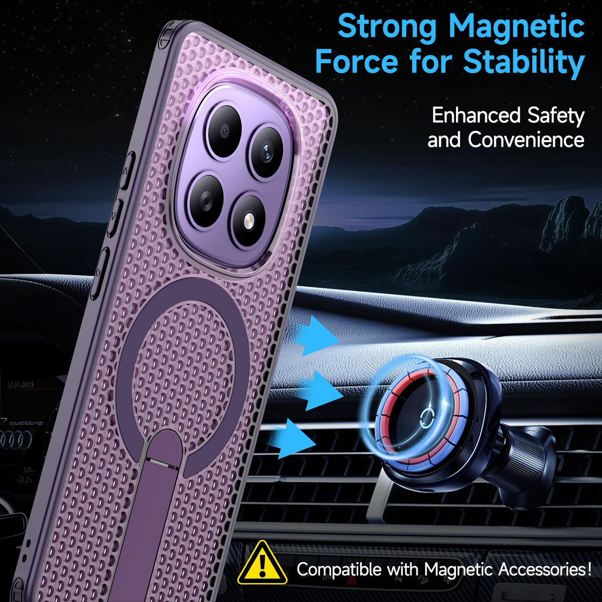 For Redmi Note 15 Pro 4G Global 163.2mm Kalebol Honeycomb Cooling MagSafe Holder Phone Case - Purple - SYA003207904F