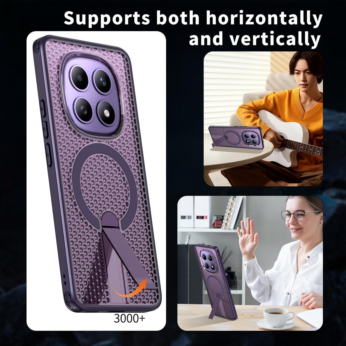For Redmi Note 15 Pro 4G Global 163.2mm Kalebol Honeycomb Cooling MagSafe Holder Phone Case - Purple - SYA003207904F