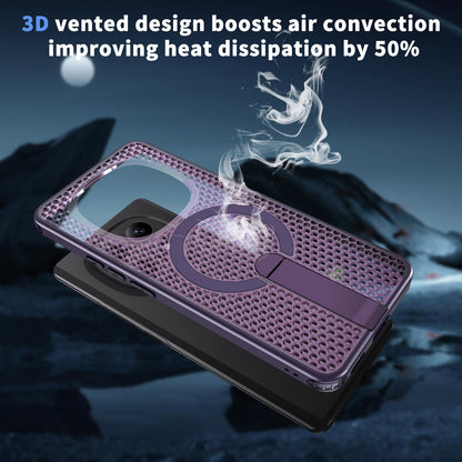 For Redmi Note 15 Pro 4G Global 163.2mm Kalebol Honeycomb Cooling MagSafe Holder Phone Case - Purple - SYA003207904F
