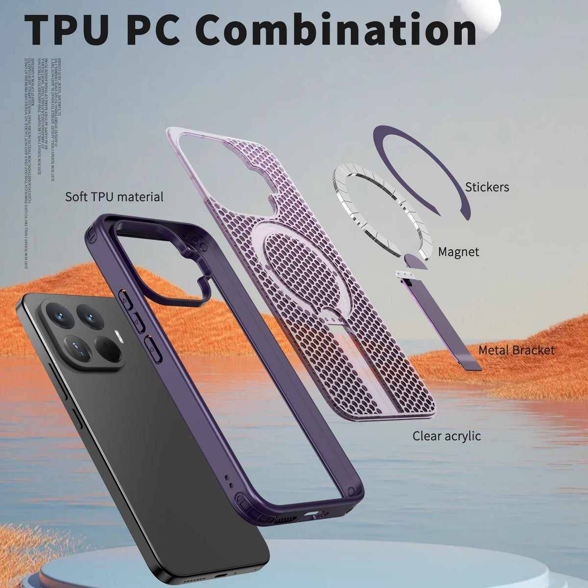 For Xiaomi 17T Pro 5G Kalebol Honeycomb Cooling MagSafe Holder Phone Case - Purple - SYA003207905F