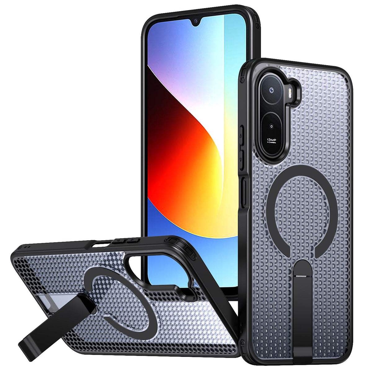 For Redmi  A7 Pro 4G / 5G 171mm Kalebol Honeycomb Cooling MagSafe Holder Phone Case - Black - SYA003207907A
