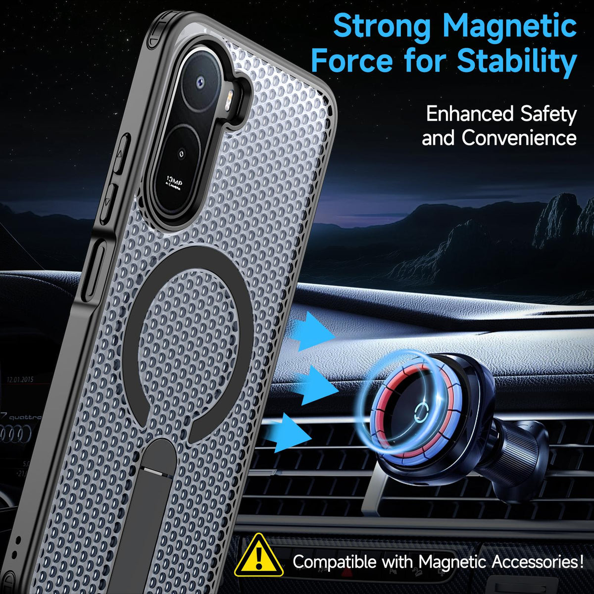 For Redmi  A7 Pro 4G / 5G 171mm Kalebol Honeycomb Cooling MagSafe Holder Phone Case - Black - SYA003207907A