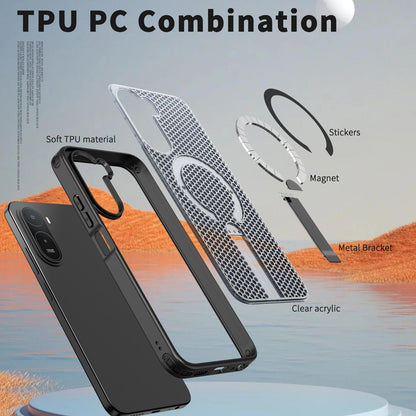 For Redmi  A7 Pro 4G / 5G 171mm Kalebol Honeycomb Cooling MagSafe Holder Phone Case - Black - SYA003207907A