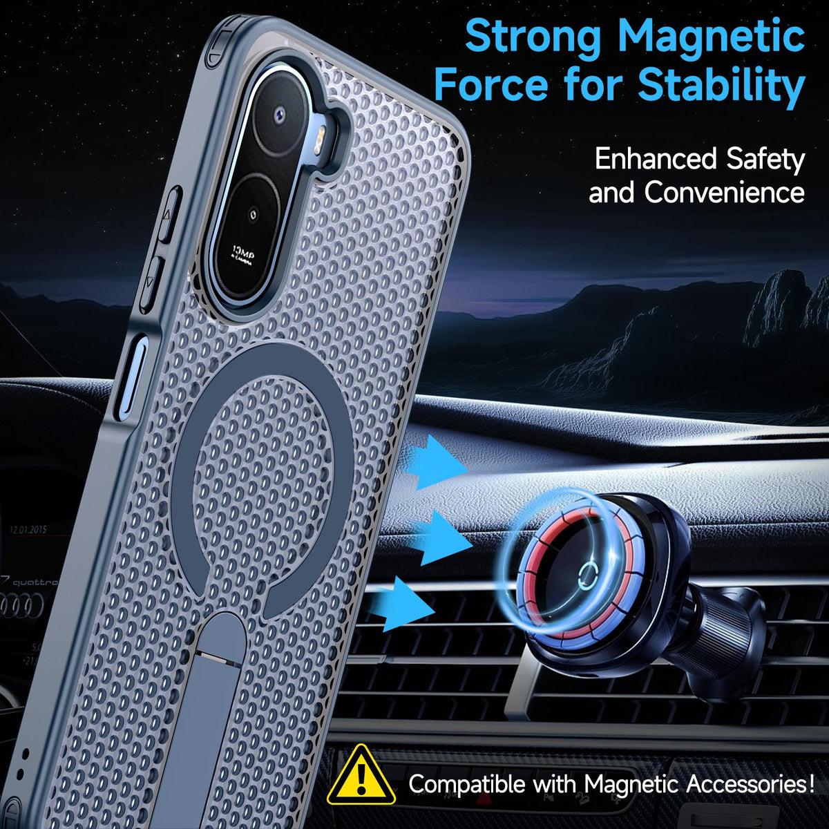 For Redmi  A7 Pro 4G / 5G 171mm Kalebol Honeycomb Cooling MagSafe Holder Phone Case - Blue - SYA003207907B