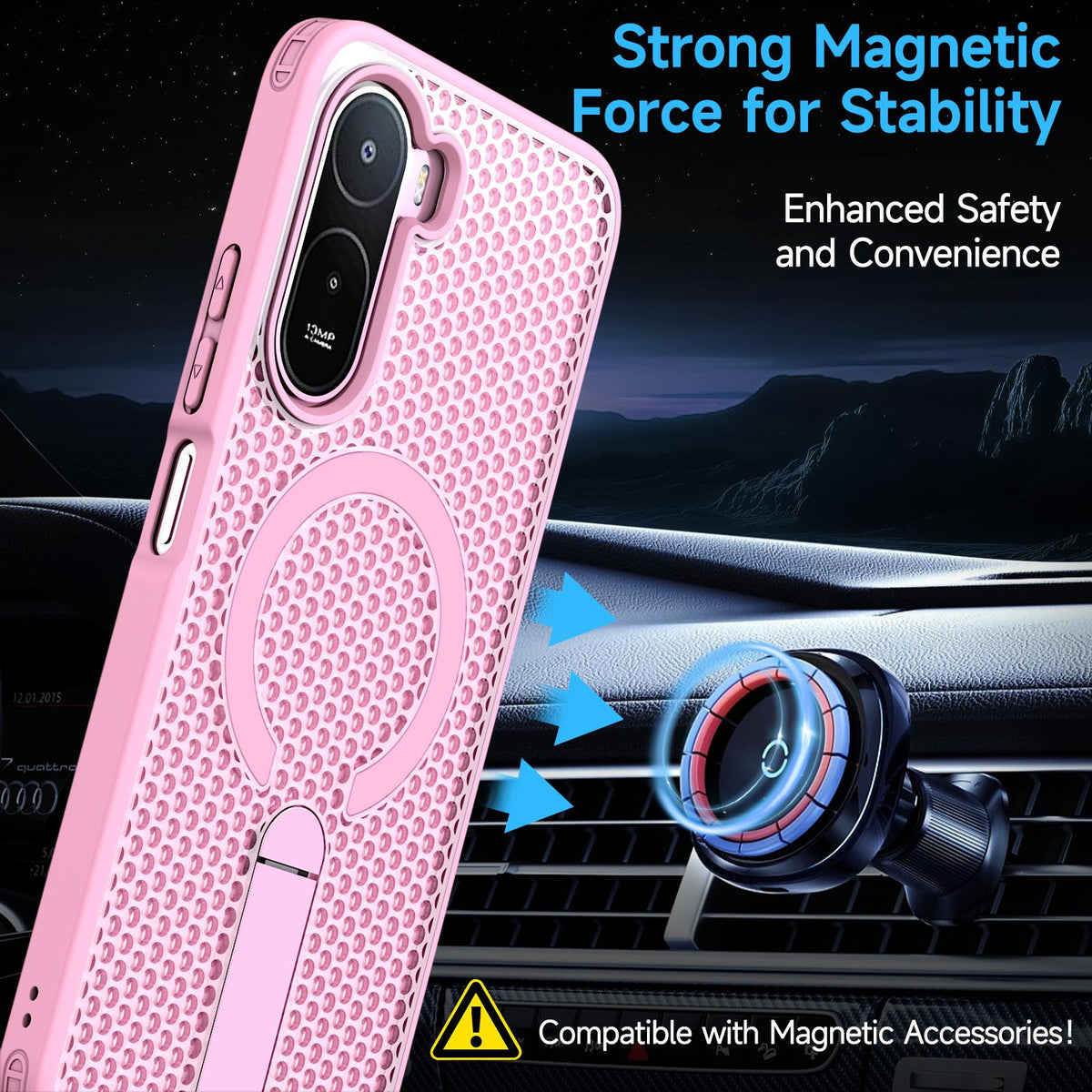 For Redmi  A7 Pro 4G / 5G 171mm Kalebol Honeycomb Cooling MagSafe Holder Phone Case - Cherry Blossom Pink - SYA003207907E