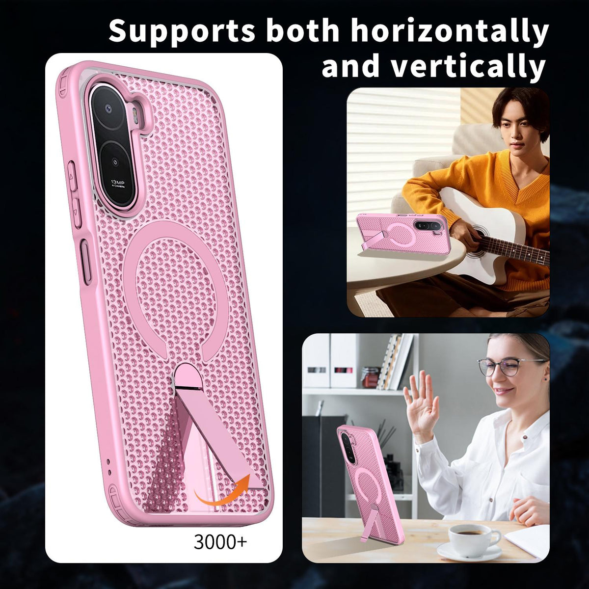 For Redmi  A7 Pro 4G / 5G 171mm Kalebol Honeycomb Cooling MagSafe Holder Phone Case - Cherry Blossom Pink - SYA003207907E