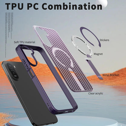 For Redmi  A7 Pro 4G / 5G 171mm Kalebol Honeycomb Cooling MagSafe Holder Phone Case - Purple - SYA003207907F
