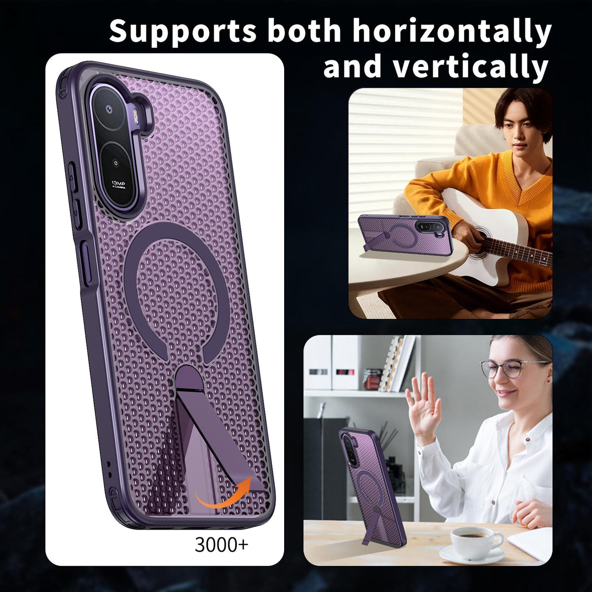 For Redmi  A7 Pro 4G / 5G 171mm Kalebol Honeycomb Cooling MagSafe Holder Phone Case - Purple - SYA003207907F