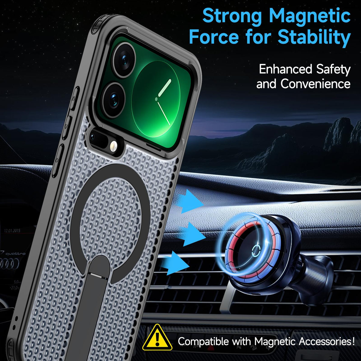 For Xiaomi 17 Pro Kalebol Honeycomb Cooling MagSafe Holder Phone Case - Black - SYA003207911A