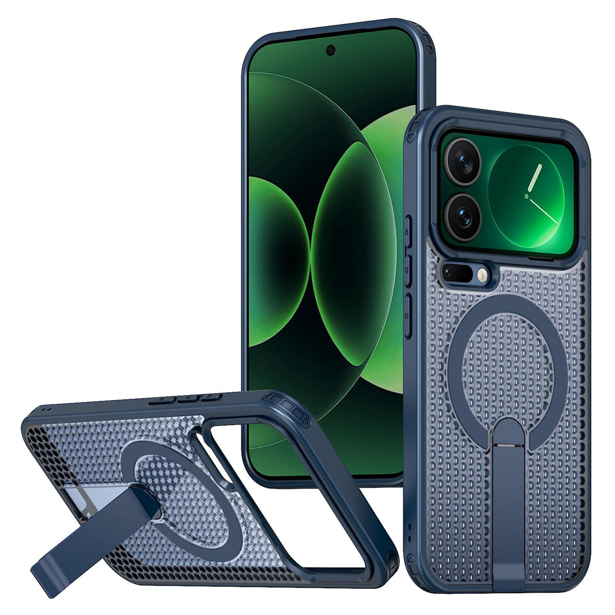 For Xiaomi 17 Pro Kalebol Honeycomb Cooling MagSafe Holder Phone Case - Blue - SYA003207911B
