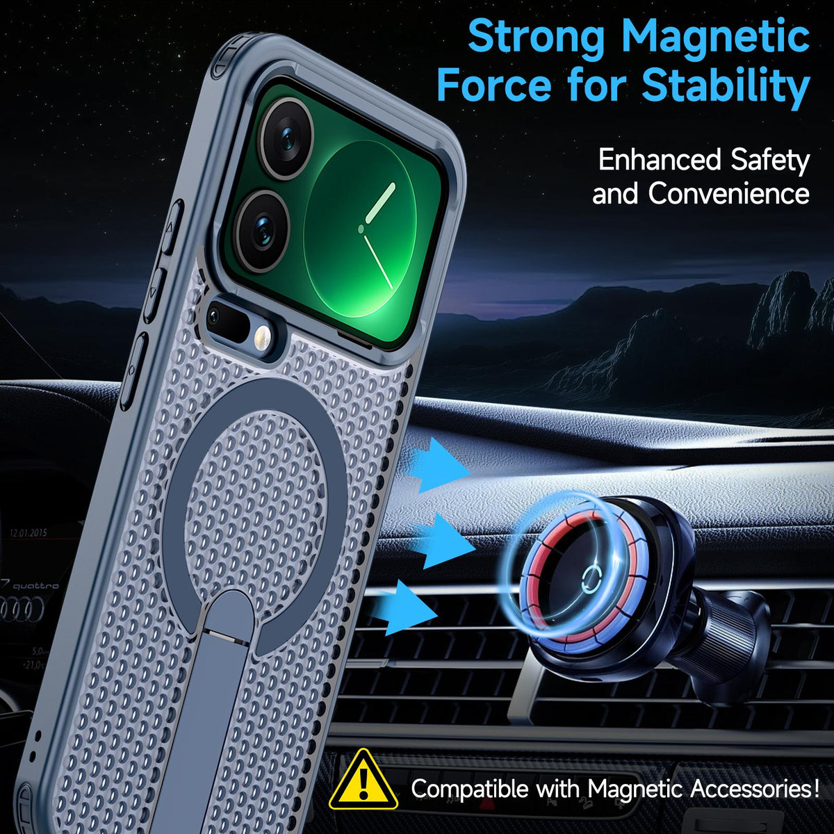 For Xiaomi 17 Pro Kalebol Honeycomb Cooling MagSafe Holder Phone Case - Blue - SYA003207911B