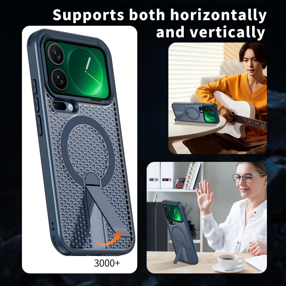 For Xiaomi 17 Pro Kalebol Honeycomb Cooling MagSafe Holder Phone Case - Blue - SYA003207911B