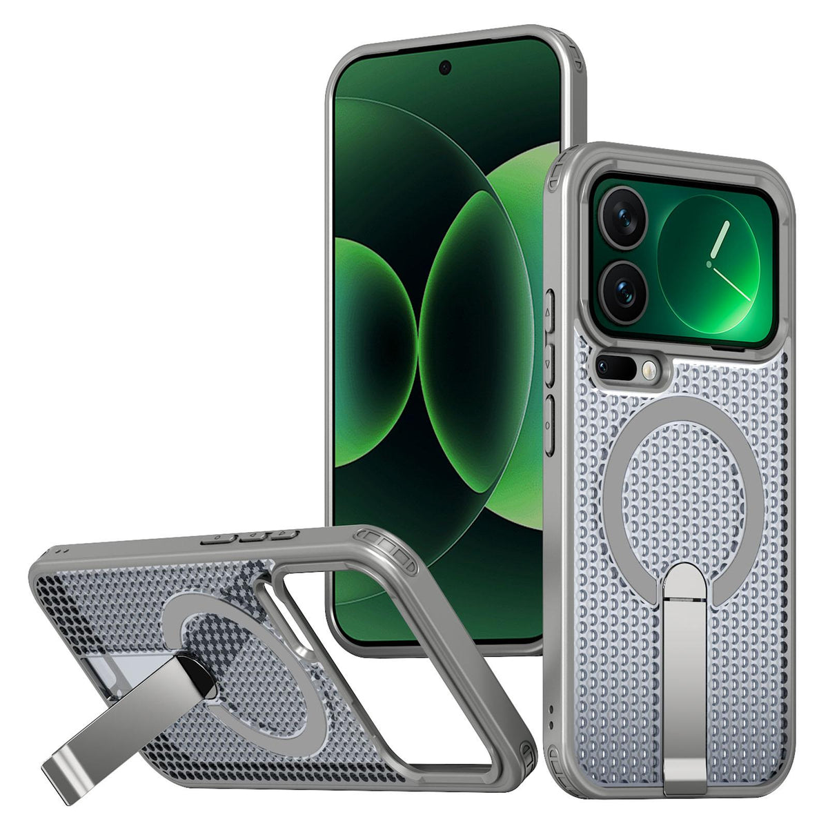 For Xiaomi 17 Pro Kalebol Honeycomb Cooling MagSafe Holder Phone Case - Titanium Grey - SYA003207911C
