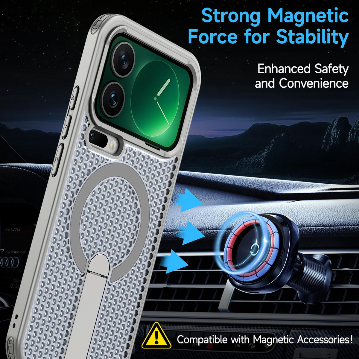 For Xiaomi 17 Pro Kalebol Honeycomb Cooling MagSafe Holder Phone Case - Titanium Grey - SYA003207911C