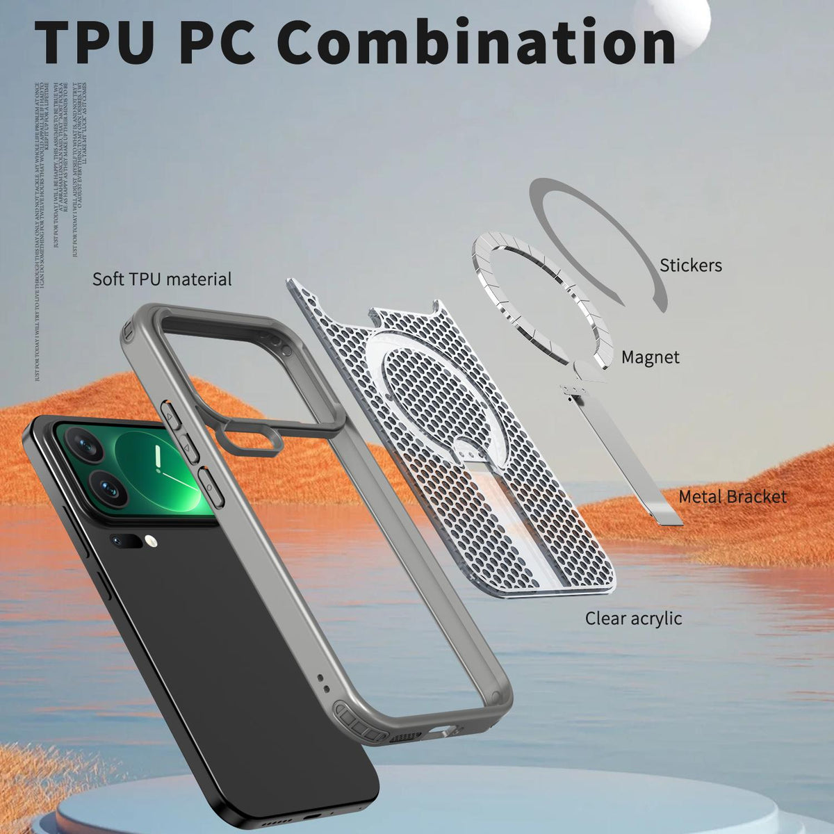 For Xiaomi 17 Pro Kalebol Honeycomb Cooling MagSafe Holder Phone Case - Titanium Grey - SYA003207911C