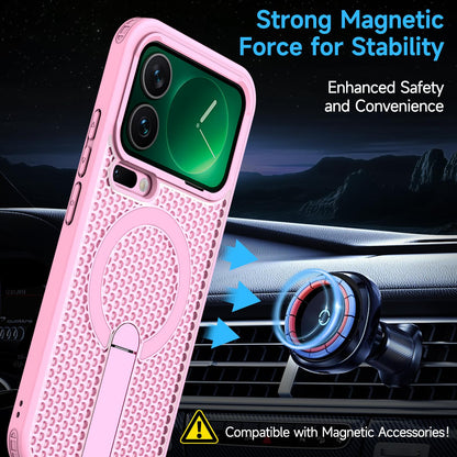 For Xiaomi 17 Pro Kalebol Honeycomb Cooling MagSafe Holder Phone Case - Cherry Blossom Pink - SYA003207911E