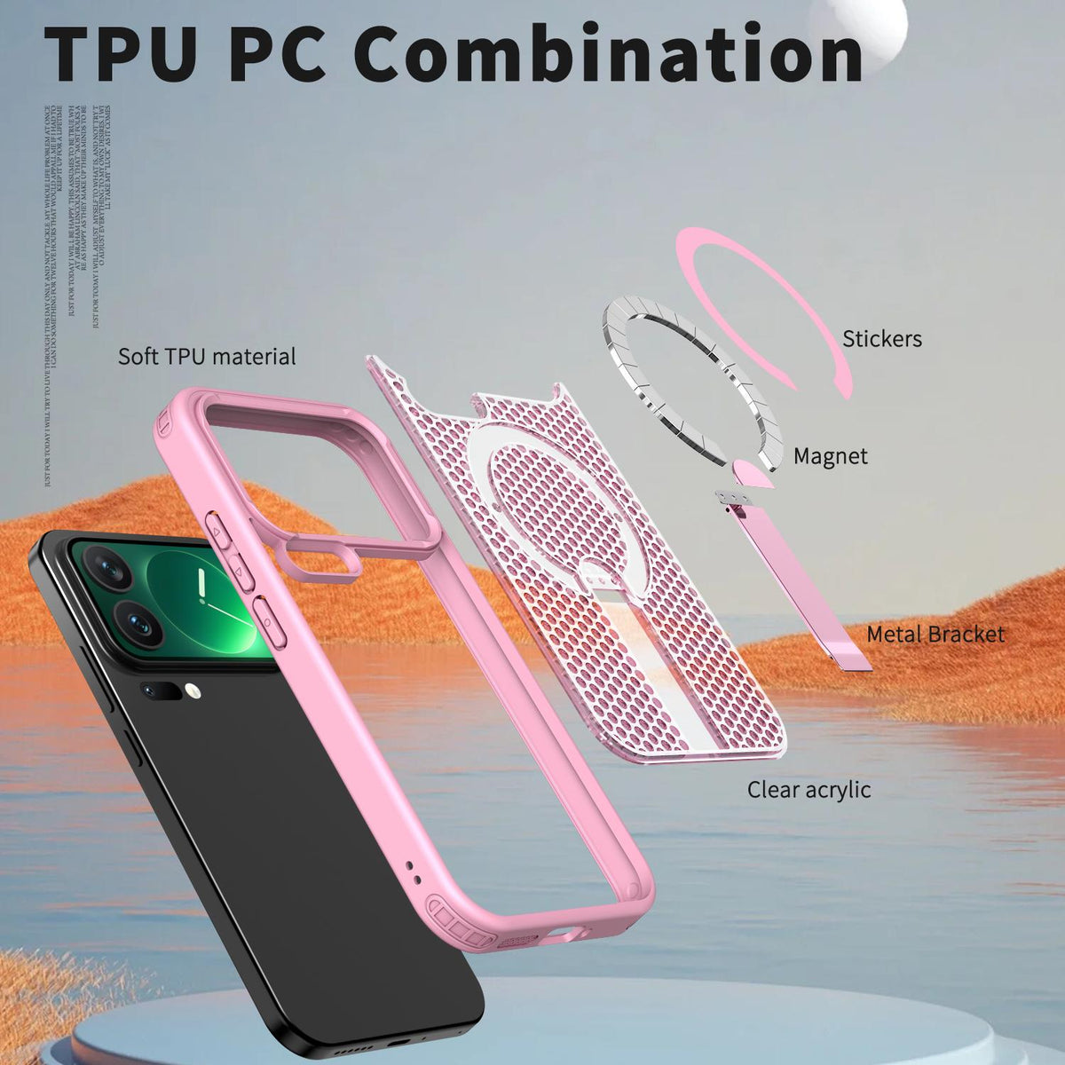 For Xiaomi 17 Pro Kalebol Honeycomb Cooling MagSafe Holder Phone Case - Cherry Blossom Pink - SYA003207911E