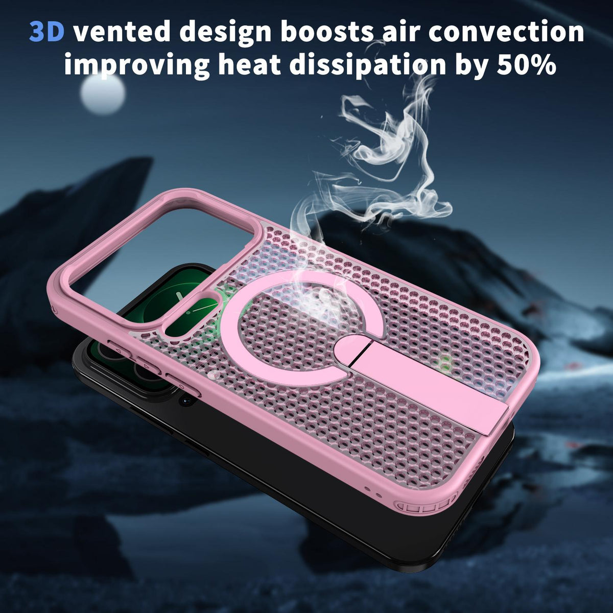 For Xiaomi 17 Pro Kalebol Honeycomb Cooling MagSafe Holder Phone Case - Cherry Blossom Pink - SYA003207911E