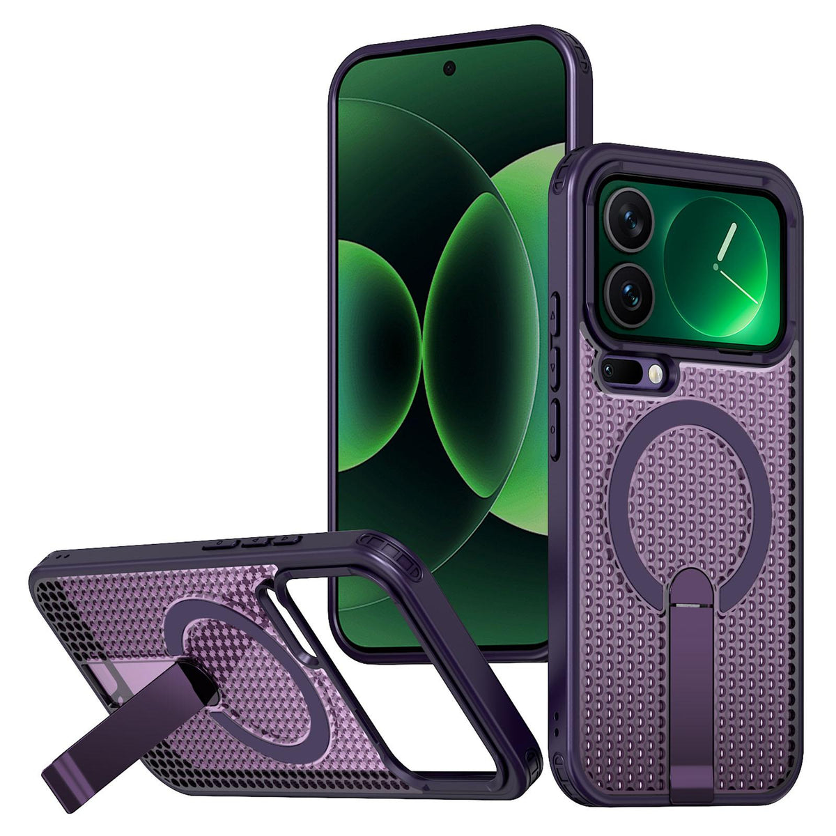 For Xiaomi 17 Pro Kalebol Honeycomb Cooling MagSafe Holder Phone Case - Purple - SYA003207911F