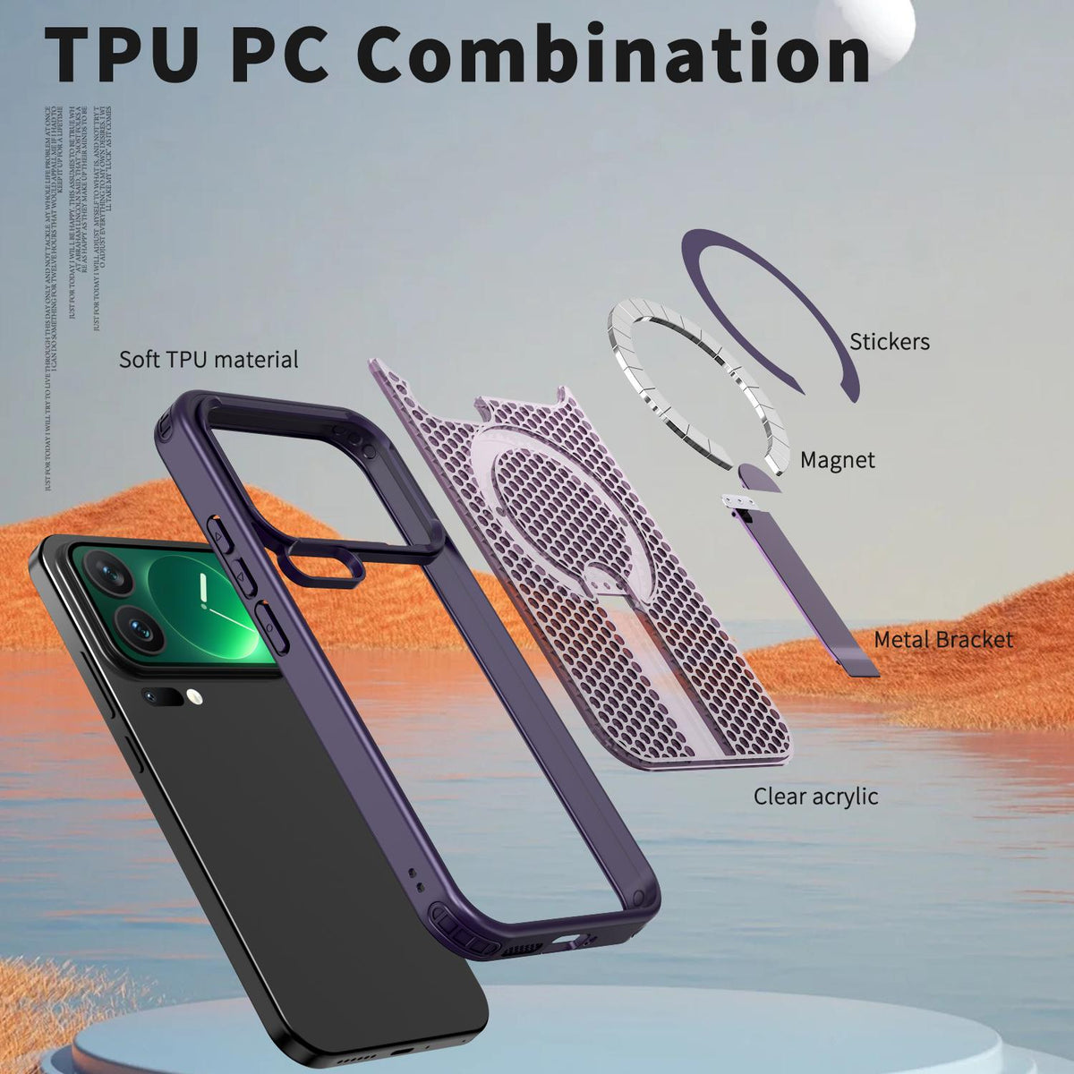 For Xiaomi 17 Pro Kalebol Honeycomb Cooling MagSafe Holder Phone Case - Purple - SYA003207911F