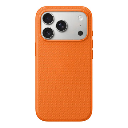 For iPhone 17 Official Tech Fabric Texture Side-Adhesive TPU Magnetic Phone Case with Camera Button - Orange - SYA003209503F
