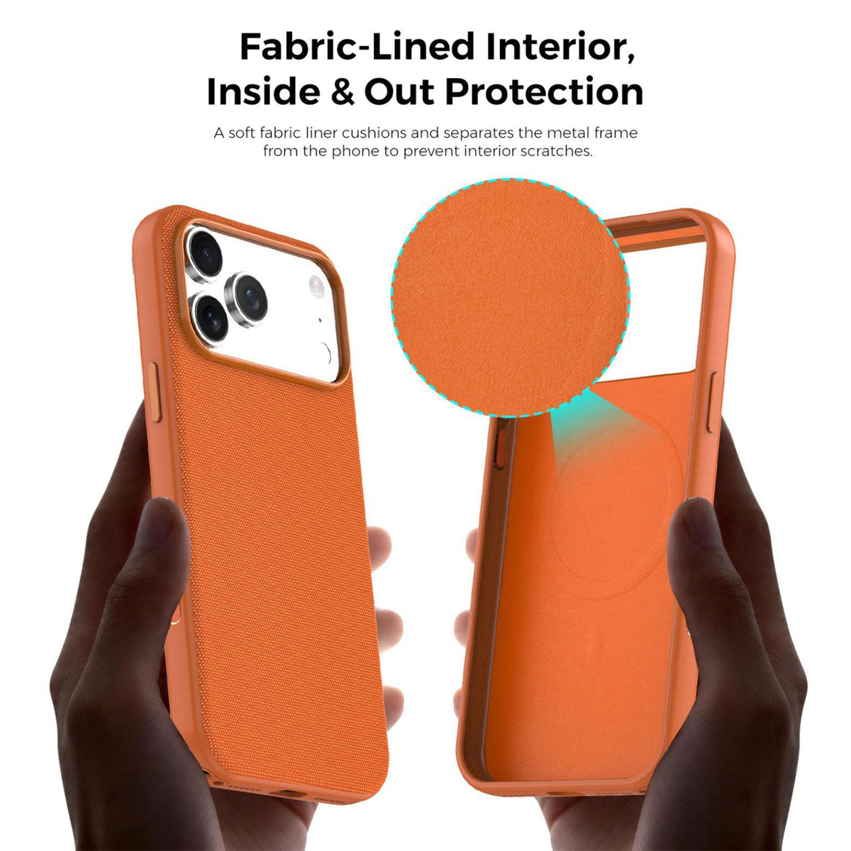 For iPhone 16 Pro Max Official Tech Fabric Texture Side-Adhesive TPU Magnetic Phone Case with Camera Button - Orange - SYA003209505F