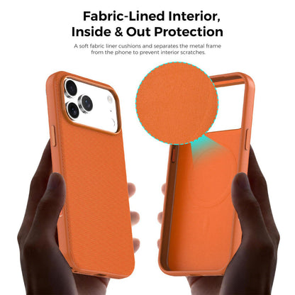 For iPhone 15 Pro Max Official Tech Fabric Texture Side-Adhesive TPU Magnetic Phone Case with Camera Button - Orange - SYA003209508F
