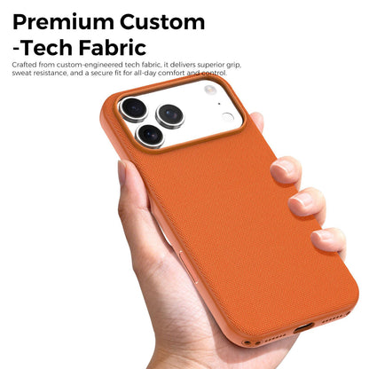 For iPhone 15 Pro Max Official Tech Fabric Texture Side-Adhesive TPU Magnetic Phone Case with Camera Button - Orange - SYA003209508F