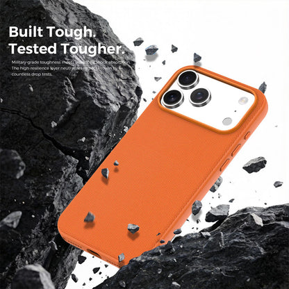 For iPhone 13 Pro Official Tech Fabric Texture Side-Adhesive TPU Magnetic Phone Case with Camera Button - Orange - SYA003209515F